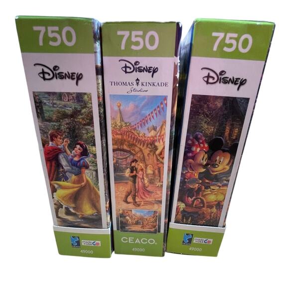 Thomas Kinkade Lot of 3 Disney Puzzles 750 Piece Snow White, Micky, Tangled NEW - Picture 2 of 8